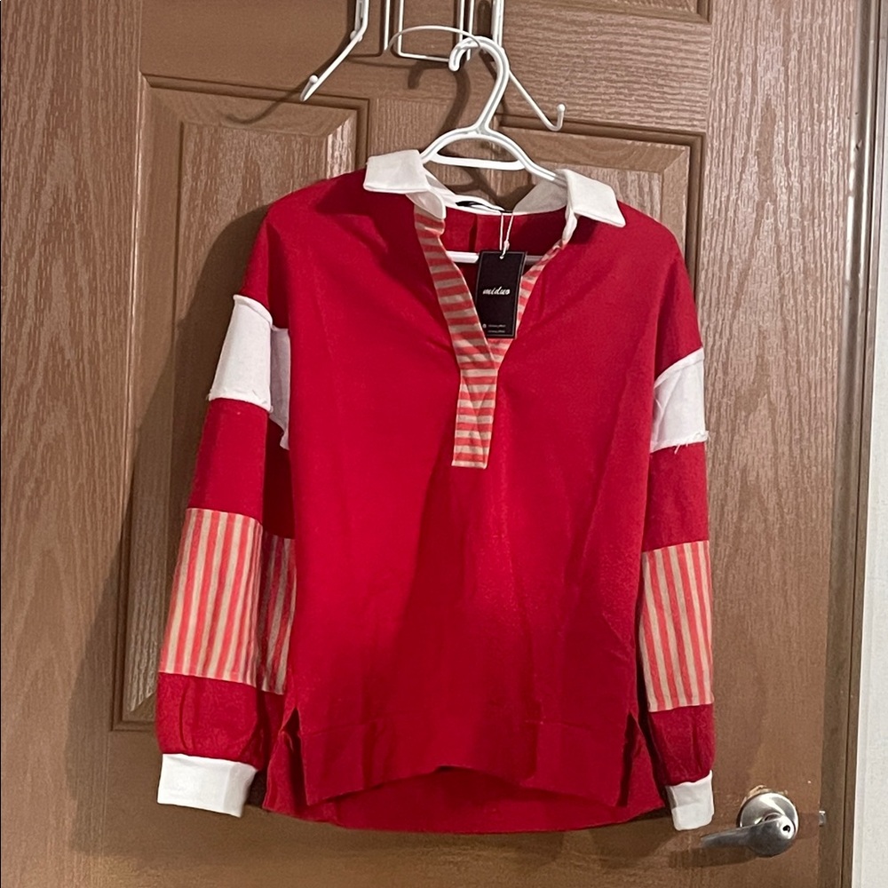 Stylish Red and White Long Sleeve Top